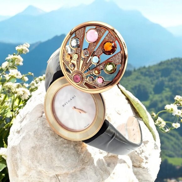 Bulgari Mediterranian Eden 18k Rose Gold Diamond Color Stone MOP Watch Box Paper - Picture 2 of 15